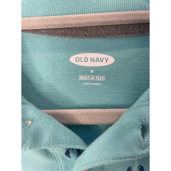 Old Navy Men's Classic Fit Pique Polo M Lobster Print Turquoise - Picture 5 of 10